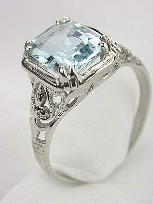 Emerald Cut Aquamarine Engagement Ring