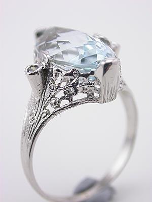 1930s Aquamarine and Filigree Cocktail Ring