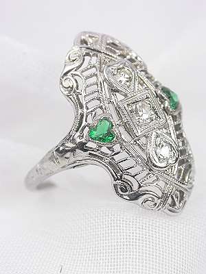 Filigree Cocktail Ring with Emerald Hearts