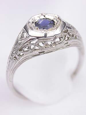 Antique Style Art Deco Sapphire Engagement Ring