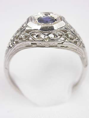 Antique Style Art Deco Sapphire Engagement Ring