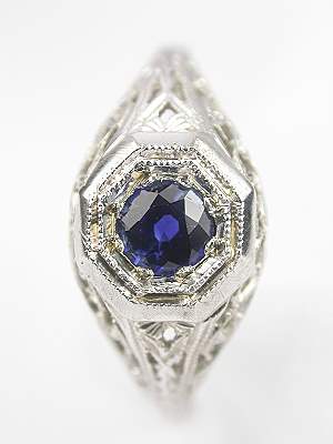 Antique Style Art Deco Sapphire Engagement Ring