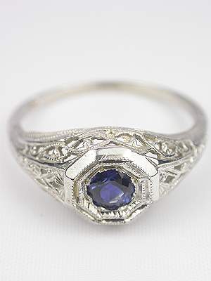 Antique Style Art Deco Sapphire Engagement Ring
