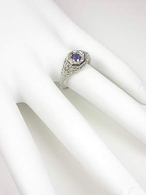 Antique Style Art Deco Sapphire Engagement Ring