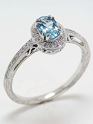 Antique Style Aquamarine Engagement Ring