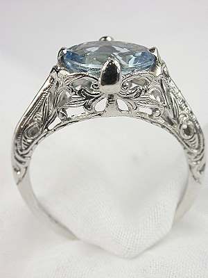 Aquamarine Engagement Ring with Leaf Motif