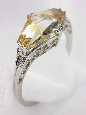 Antique Citrine Filigree Engagement Ring