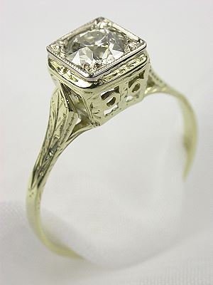 Pierced Filigree Antique Engagement Ring