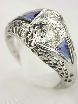 Art Deco Sapphire and Diamond Engagement Ring