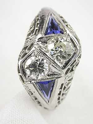 Art Deco Sapphire and Diamond Engagement Ring