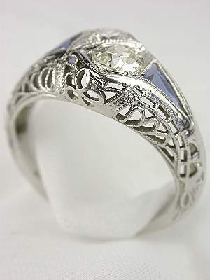Art Deco Sapphire and Diamond Engagement Ring
