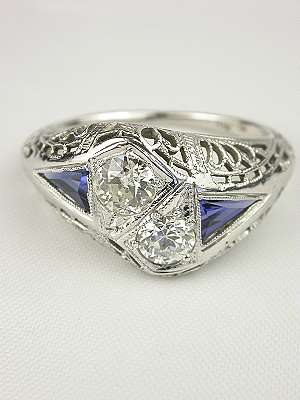 Art Deco Sapphire and Diamond Engagement Ring