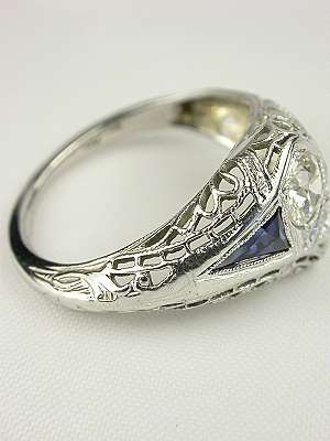 Art Deco Sapphire and Diamond Engagement Ring