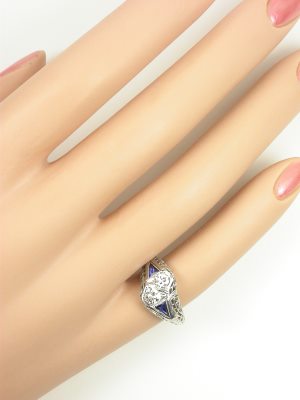 Art Deco Sapphire and Diamond Engagement Ring