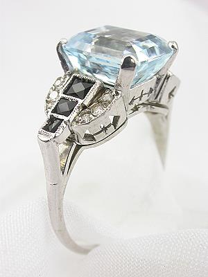 Art Deco Antique Aquamarine Engagement Ring