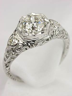 Edwardian Hearts Motif Filigree Engagement Ring