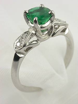 Antique Emerald and Diamond Engagement Ring