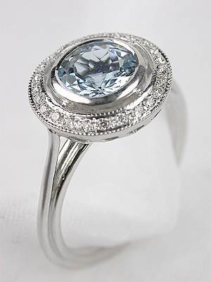 Antique Style Aquamarine Engagement Ring