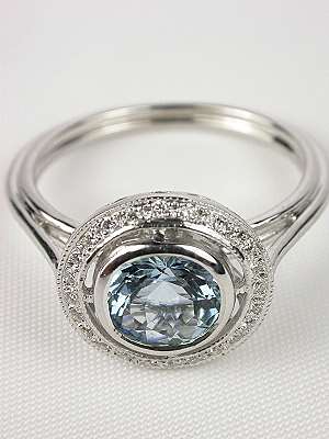 Antique Style Aquamarine Engagement Ring