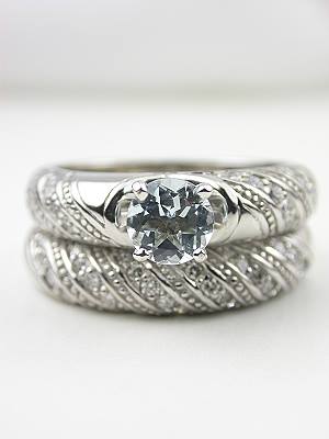 Aquamarine Engagement and Wedding Ring