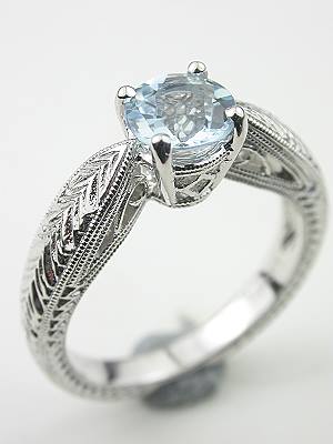 Aquamarine Engagement Ring with Wheat Motif