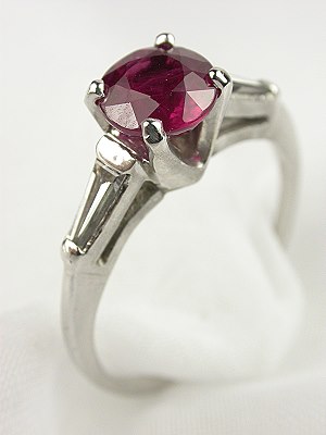 Ruby Antique Engagement Ring with Baguettes