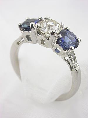 Sapphire and Diamond 3 Stone Antique Ring