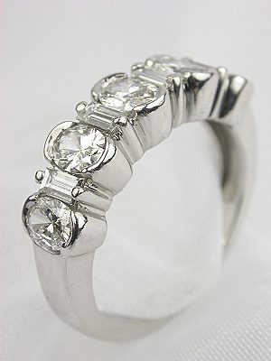 Wedding Ring with Oval and Baguette Cut Diamonds