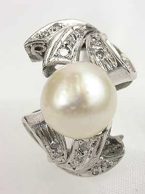 Bow and Ribbon Antique Pearl Engagement Ring