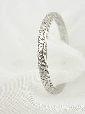 Antique Carved Platinum Floral Wedding Ring