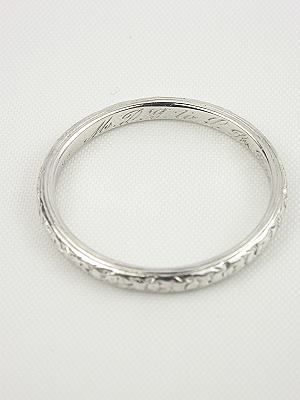 Antique Carved Platinum Floral Wedding Ring