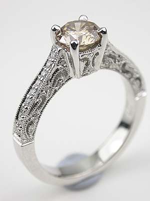 Fancy Colored Diamond Filigree Engagement Ring