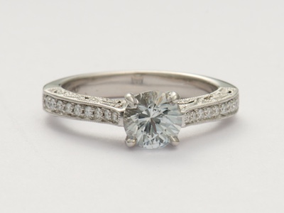 White Sapphire Vintage Style Engagement Ring