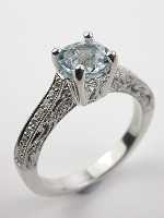 Antique Style Aquamarine Filigree Engagement Ring