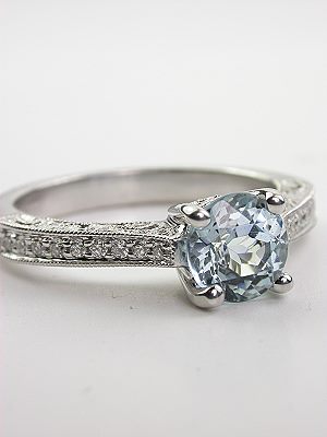 Antique Style Aquamarine Filigree Engagement Ring