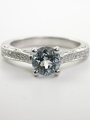 Antique Style Aquamarine Filigree Engagement Ring