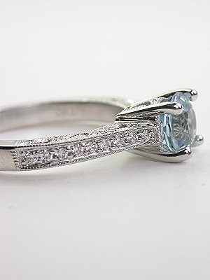 Antique Style Aquamarine Filigree Engagement Ring