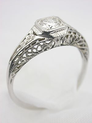 Floral and Filigree Antique Engagement Ring