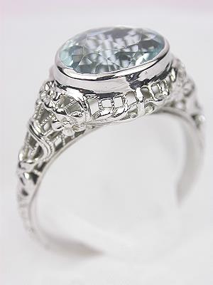 Antique Filigree Aquamarine Engagement Ring