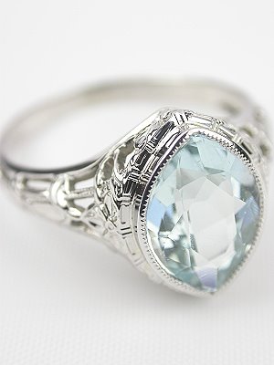 Filigree Antique Aquamarine Engagement Ring