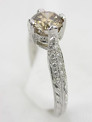 Champagne Diamond Antique Style Engagement Ring