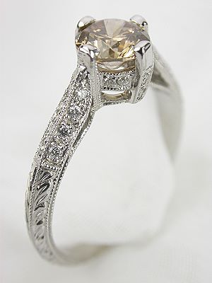Champagne Diamond Antique Style Engagement Ring
