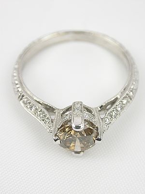 Champagne Diamond Antique Style Engagement Ring