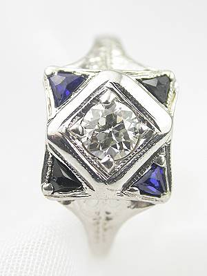 Art Deco Antique Diamond and Sapphire Engagement Ring