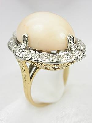 Coral and Diamond Antique Cocktail Ring