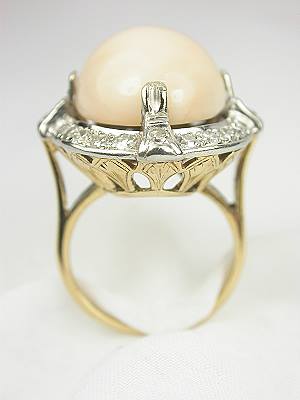 Coral and Diamond Antique Cocktail Ring