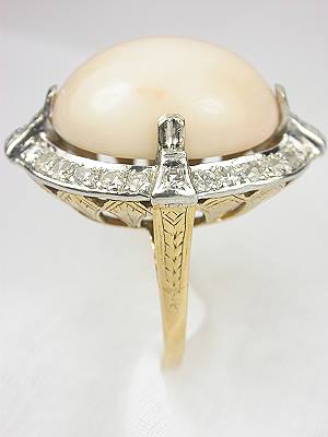 Coral and Diamond Antique Cocktail Ring