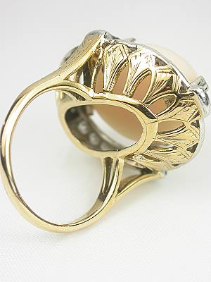Coral and Diamond Antique Cocktail Ring