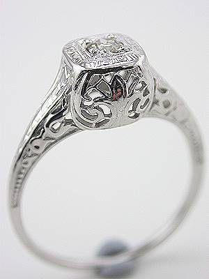 Scroll and Filigree Diamond Antique Engagement Ring