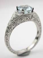 Filigree Aquamarine Engagement Ring